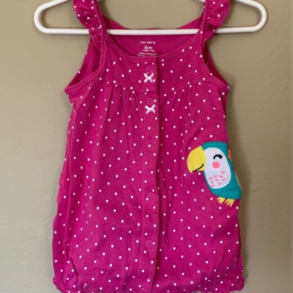 Carter's Pink Polka Dot Parrot Romper Size 6M